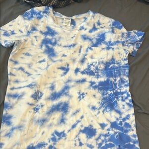 PINK Victoria's Secret Blue and White Tie-Dye Tee